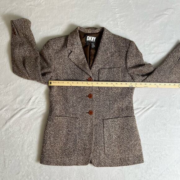 DKNY Women’s Wool Tweed Blazer Size M 8 Brown Timeless Office Preppy Old Money - Picture 5 of 7